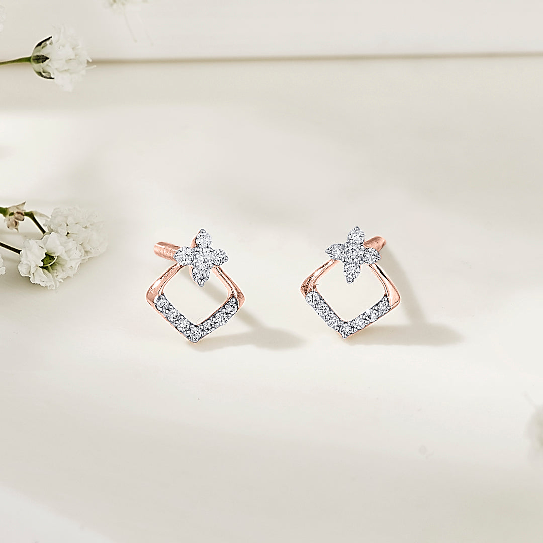Aurora Crest Rose Gold Stud Diamond Earring For Women