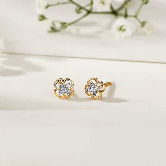 Petal Brilliance Gold & Diamond Stud Earring For Women