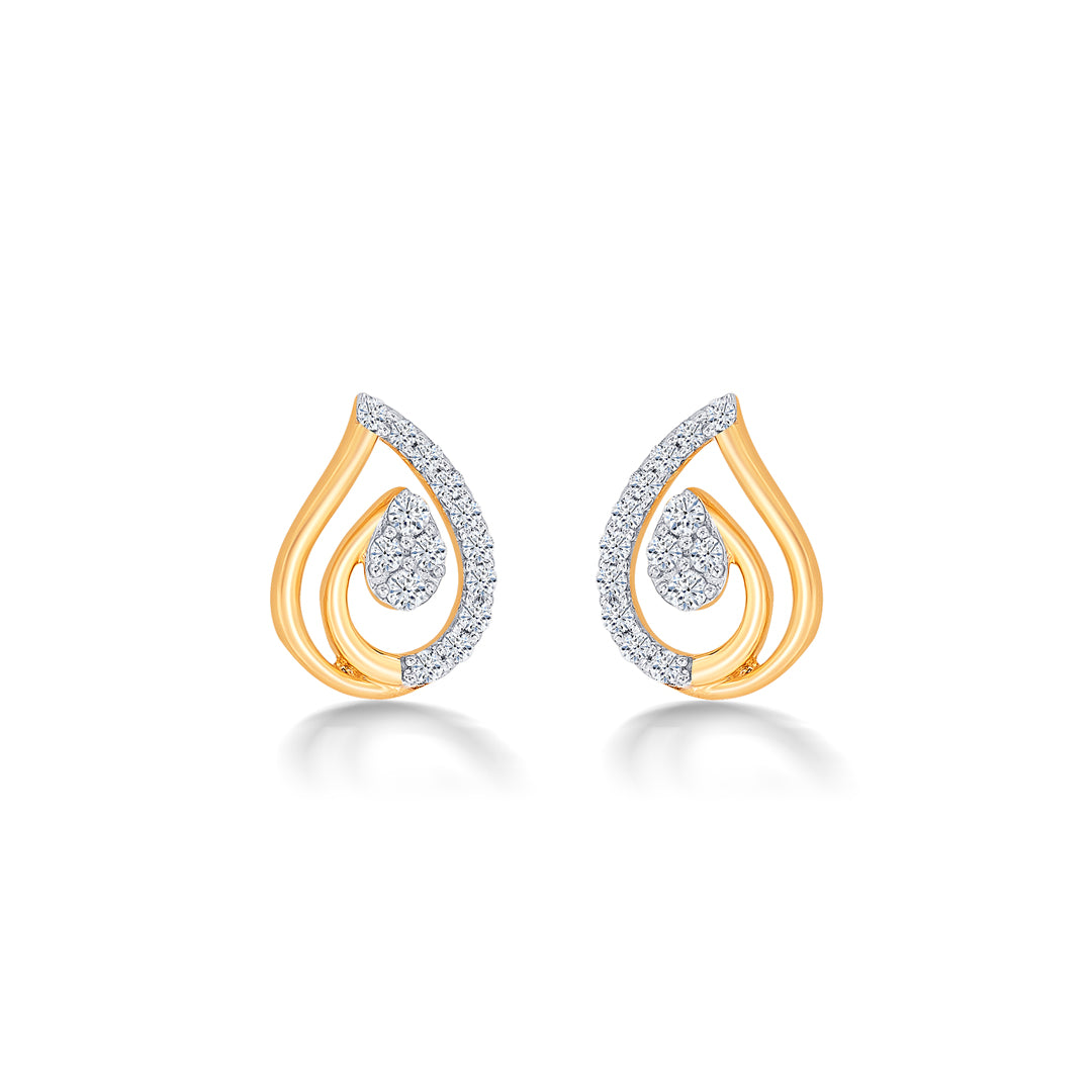 Dew Yellow Gold & Diamond Stud Earring