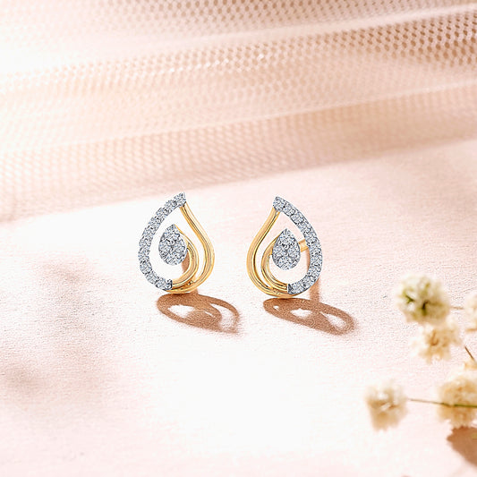 Dew Yellow Gold & Diamond Stud Earring