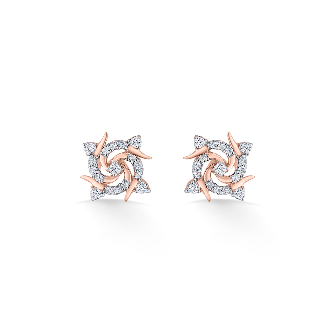 twirl spark rose gold stud diamond earring for women