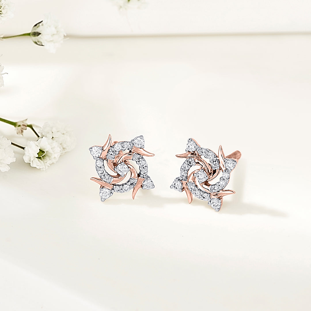 Twirl Spark Rose Gold Stud Diamond Earring For Women