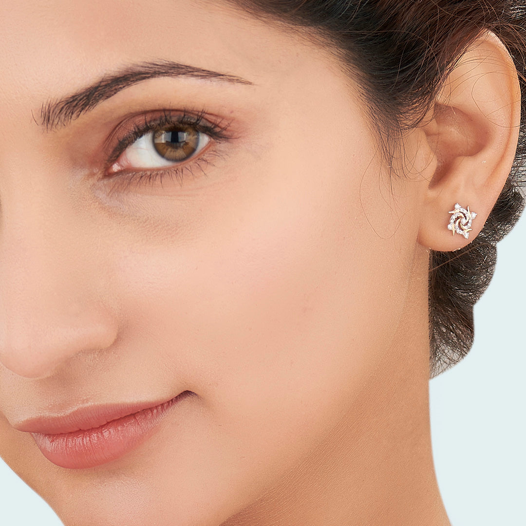 Twirl Spark Rose Gold Stud Diamond Earring For Women