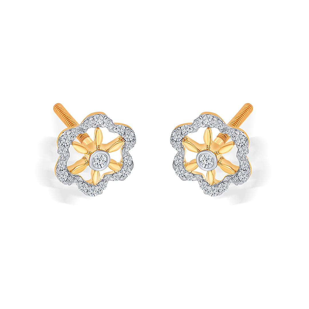 prominent yellow gold & diamond stud earring for women