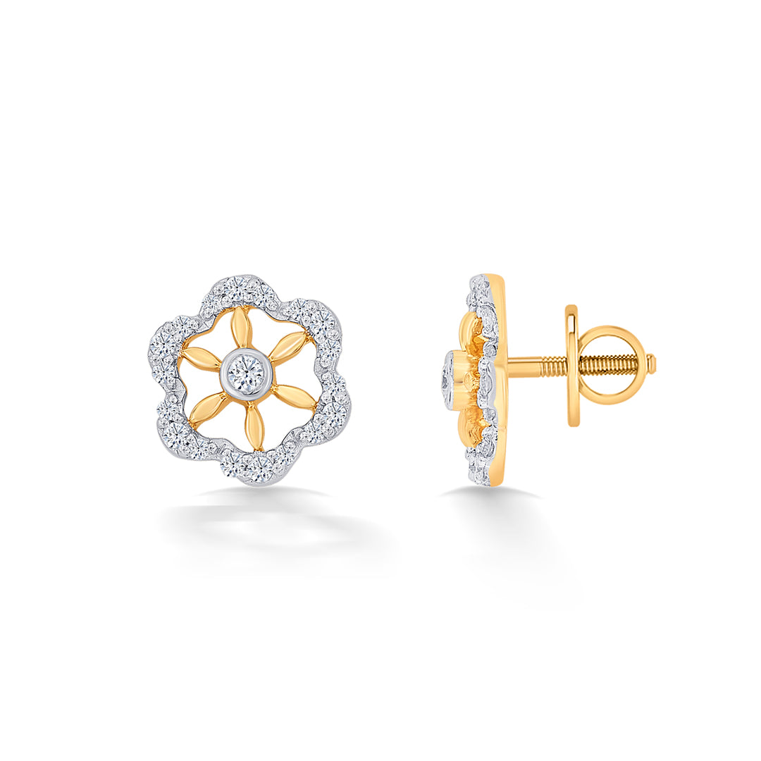 prominent yellow gold & diamond stud earring for women