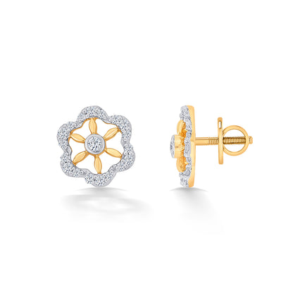 Prominent Yellow Gold & Diamond Stud Earring For Women
