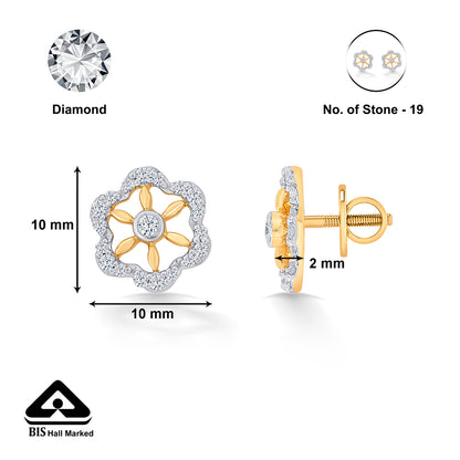 Prominent Yellow Gold & Diamond Stud Earring For Women