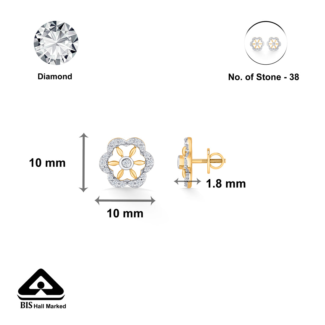 petal glint yellow gold stud diamond earring for women