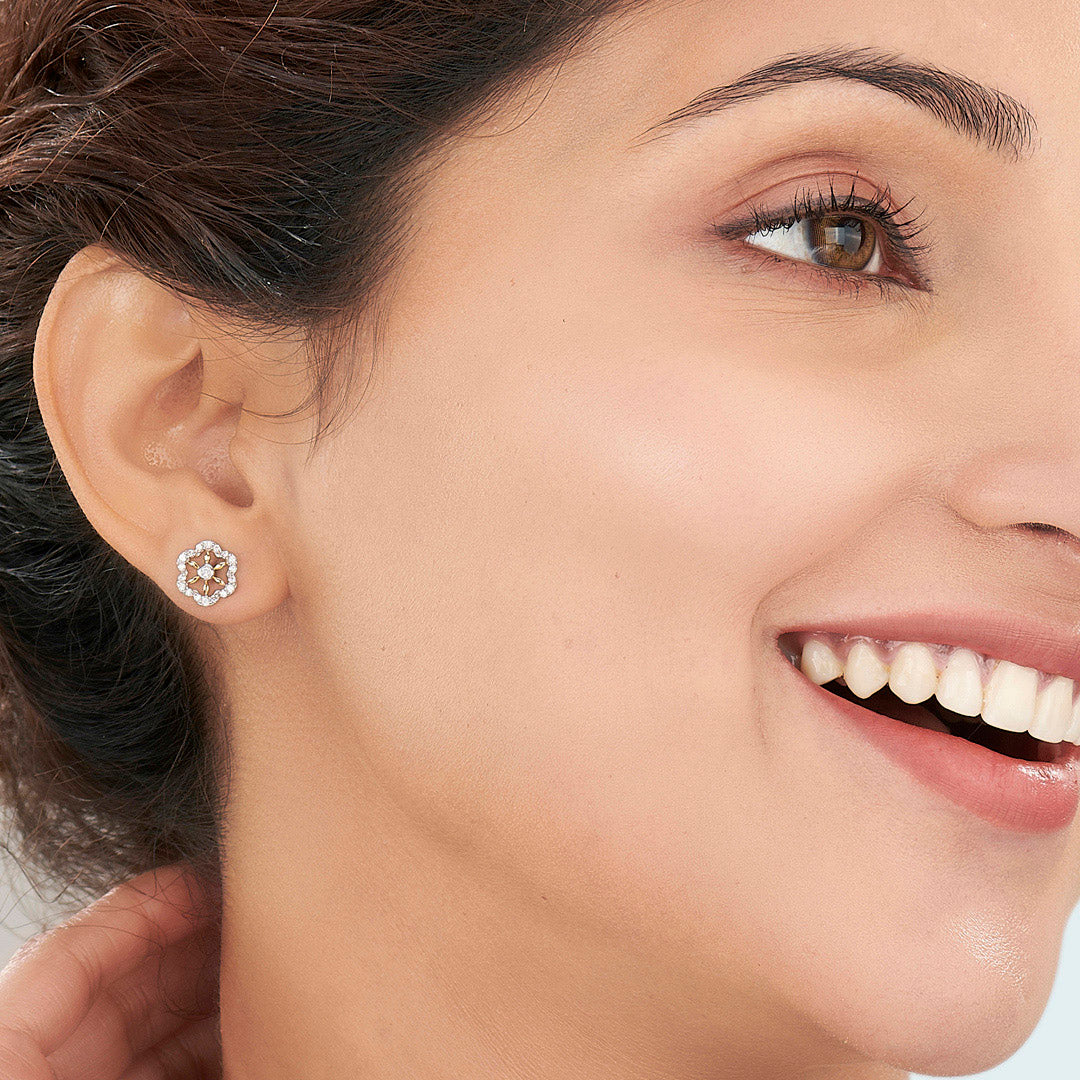 Petal Glint Yellow Gold Stud Diamond Earring For Women