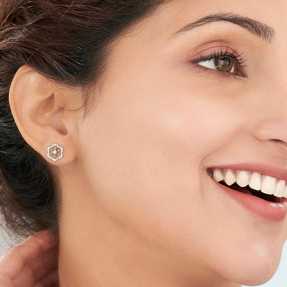 Petal Glint Yellow Gold Stud Diamond Earring For Women