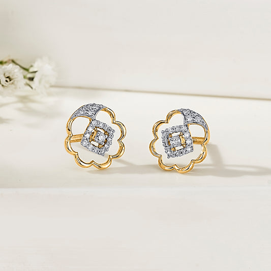 Evening Blossom Gold & Diamond Stud Earring For Women