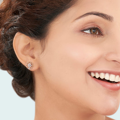 Evening Blossom Gold & Diamond Stud Earring For Woman