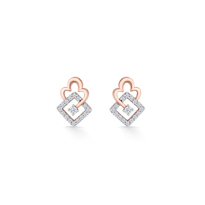 Pristine Squares Gold & Diamond Stud Earring For Women