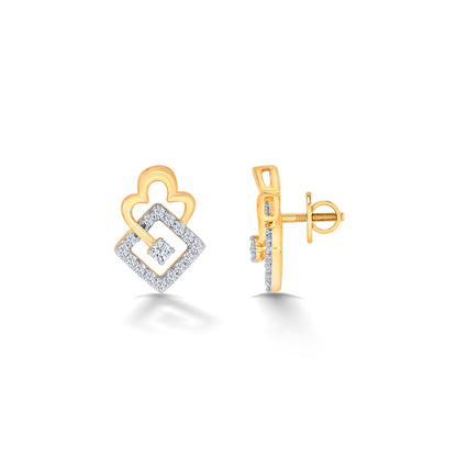 Exotic Yellow Gold & Diamond Stud Earring For Women