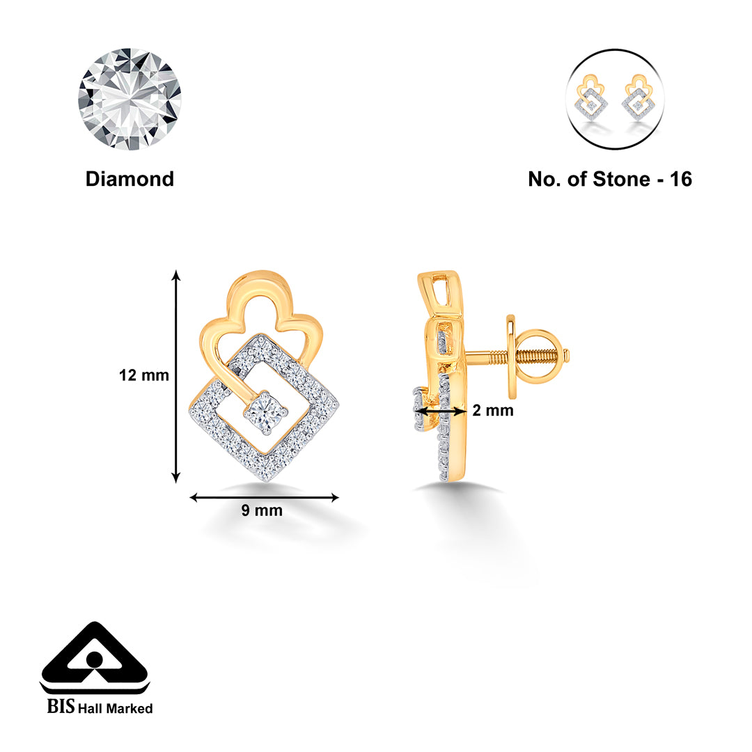 exotic yellow gold & diamond stud earring for women