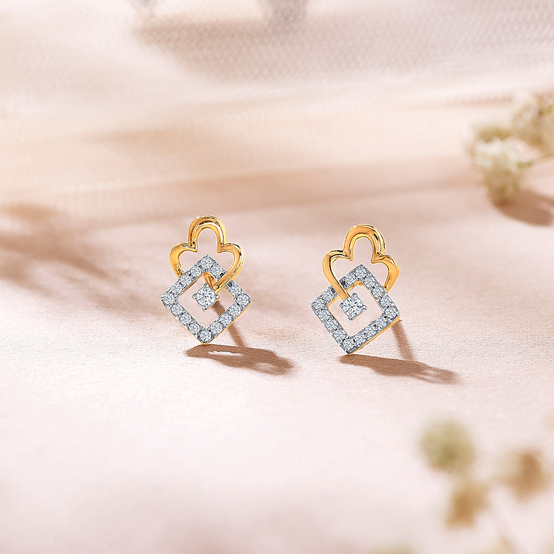 exotic yellow gold & diamond stud earring for women