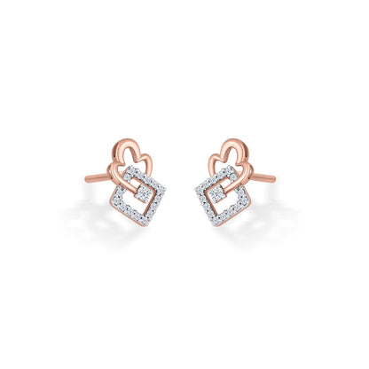 Pristine Squares Gold & Diamond Stud Earring For Women