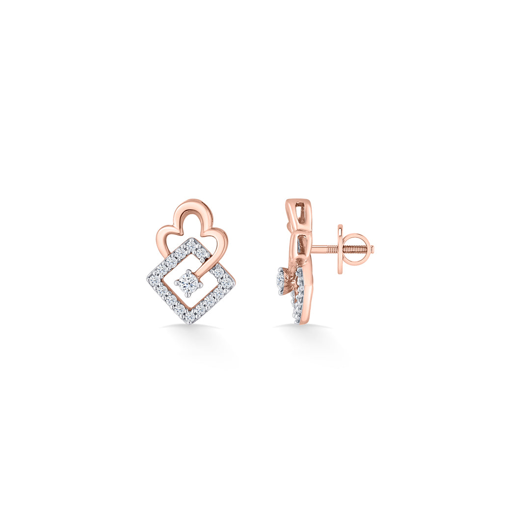 pristine squares gold & diamond stud earring for women
