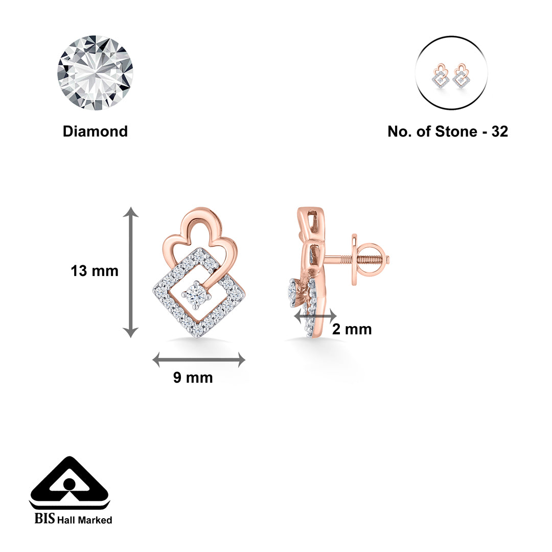 pristine squares gold & diamond stud earring for women