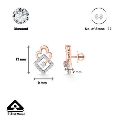 Pristine Squares Gold & Diamond Stud Earring For Women