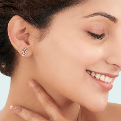 Pristine Squares Gold & Diamond Stud Earring For Women