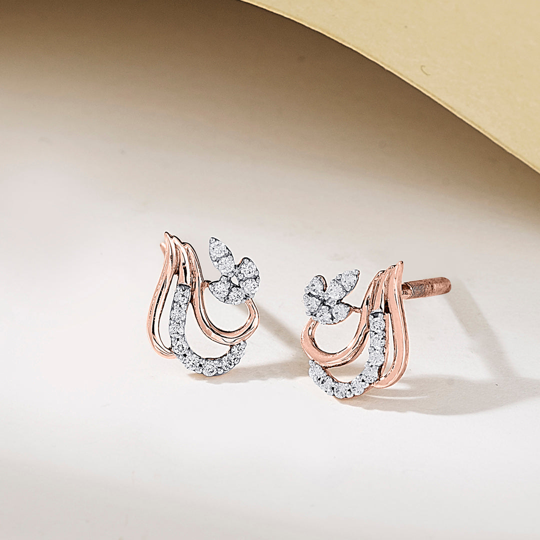 Flora Flame Rose Gold Stud Diamond Earring For Women