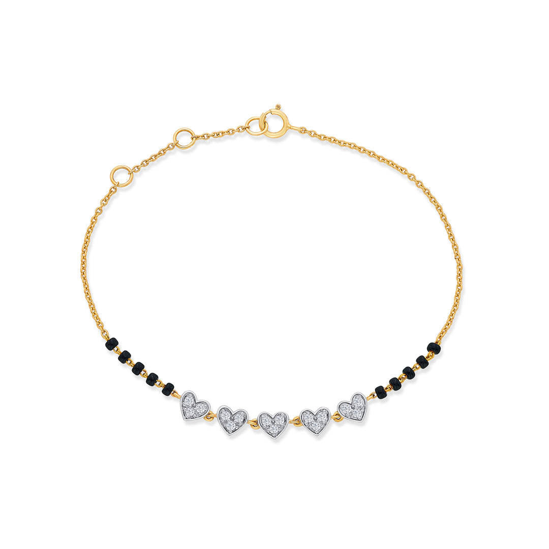 Heartful Yellow Gold & Diamond Flexible Ladies Bracelet