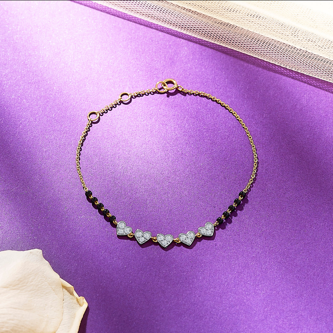 Heartful Yellow Gold & Diamond Flexible Ladies Bracelet
