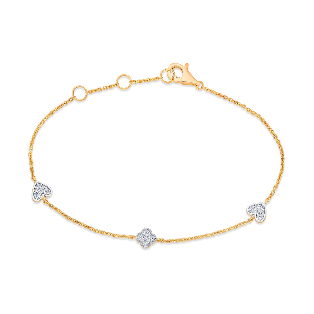 Heart Yellow Gold & Diamond Flexible Ladies Bracelet
