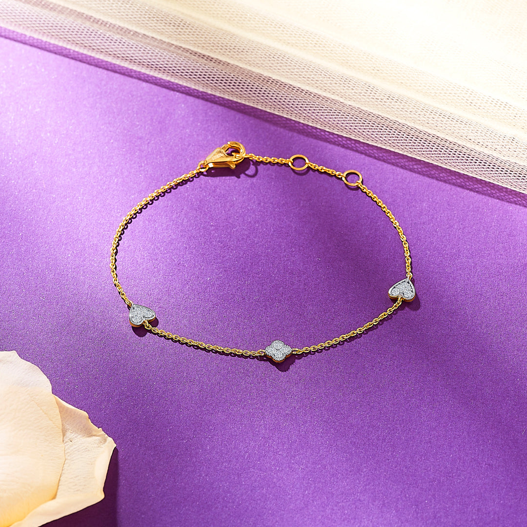 Heart Yellow Gold & Diamond Flexible Ladies Bracelet