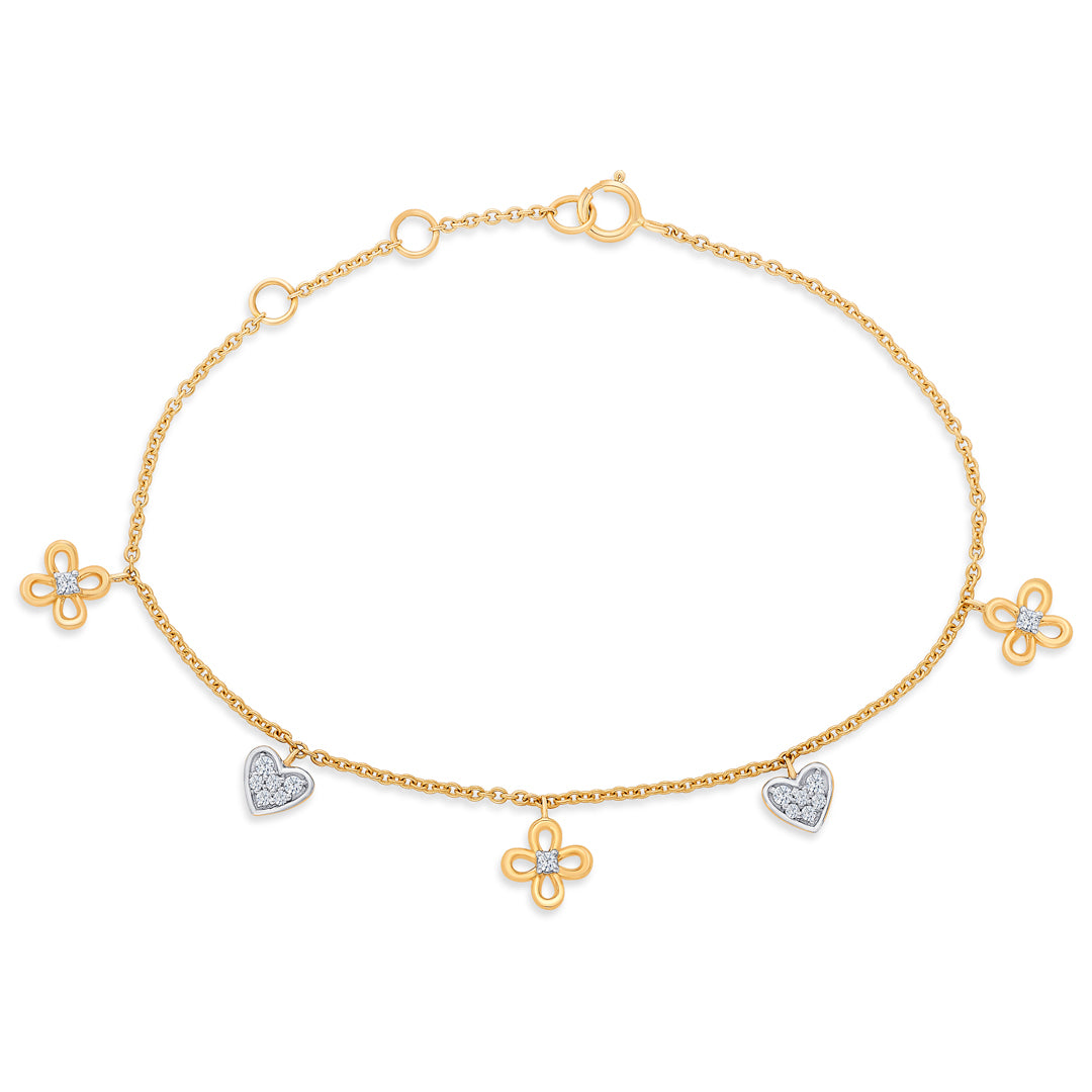 Heart Yellow Gold & Diamond Charm Ladies Bracelet