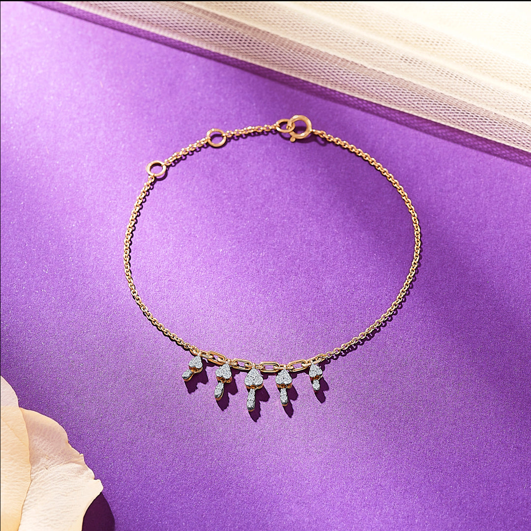 Dangling Yellow Gold & Diamond Charm Ladies Bracelet