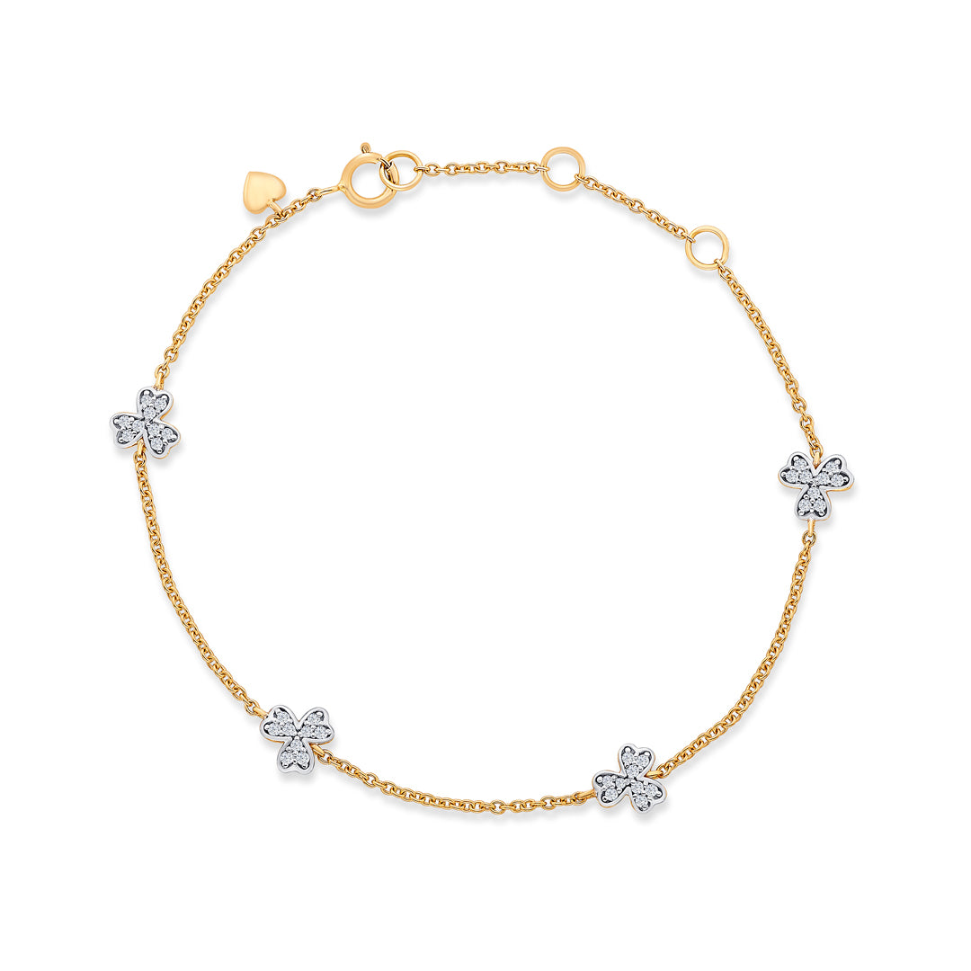 Clover Yellow Gold & Diamond Flexible Ladies Bracelet