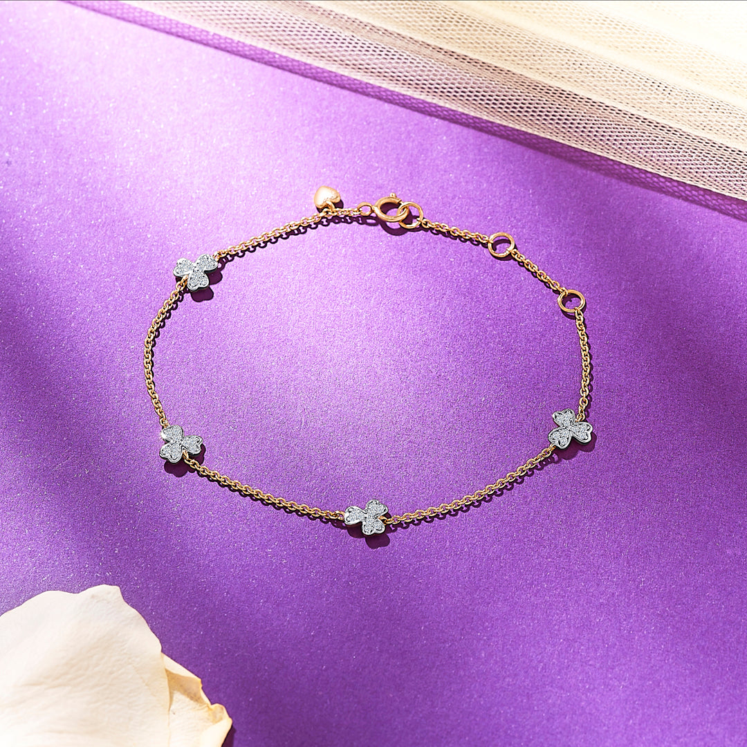 Clover Yellow Gold & Diamond Flexible Ladies Bracelet