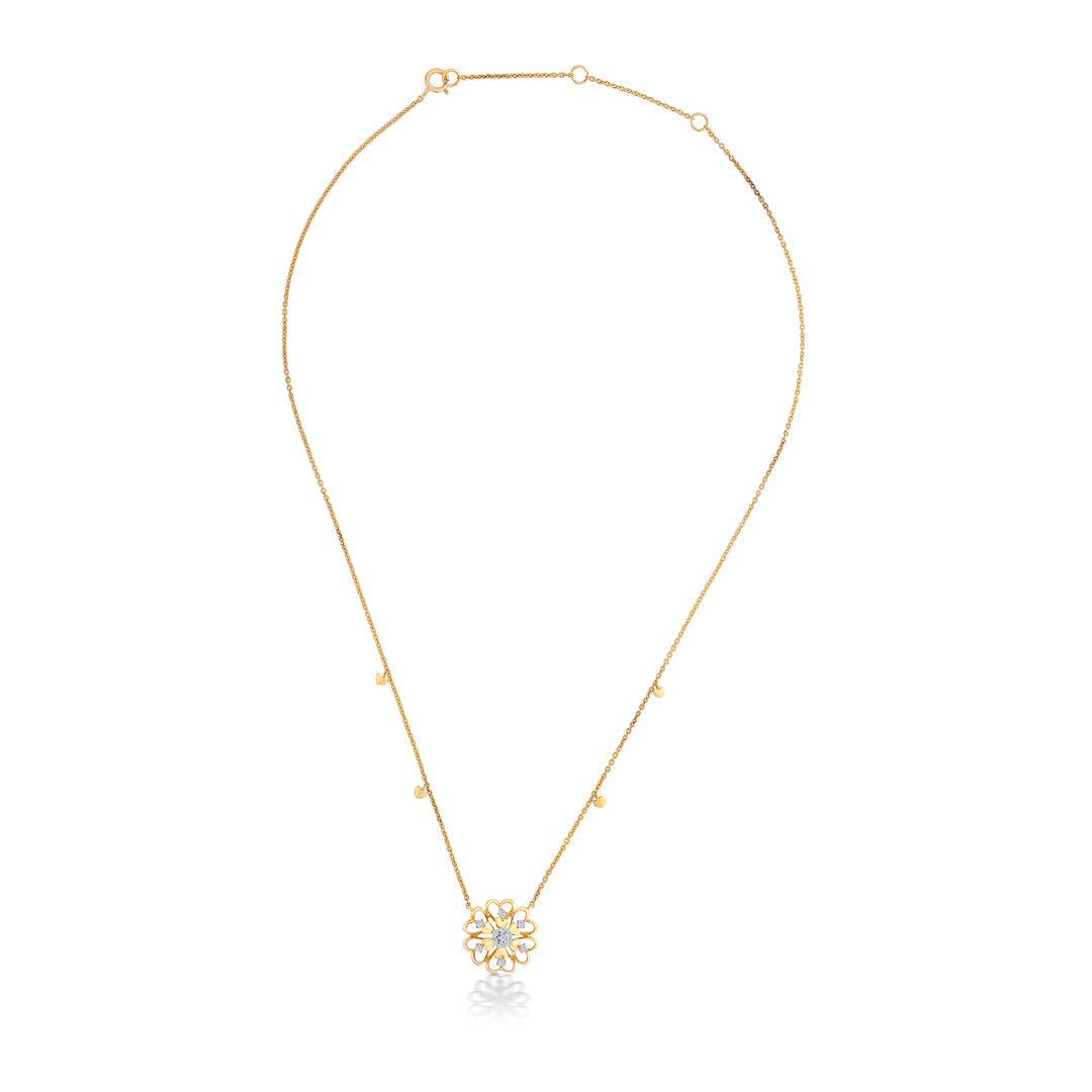 Flower-The-Heart Yellow Gold & Diamond Modern Necklace