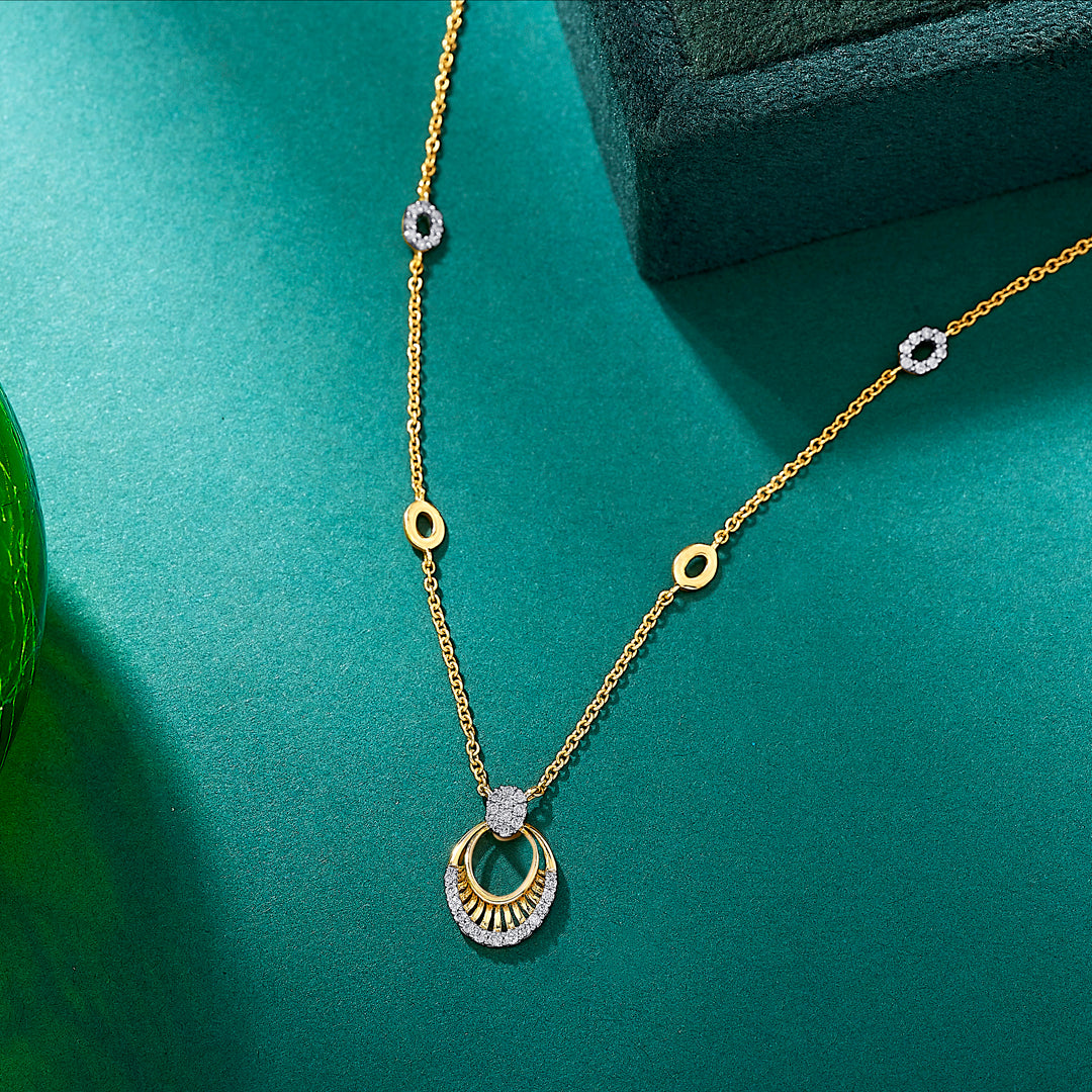 Ornamented Yellow Gold & Diamond Modern Necklace