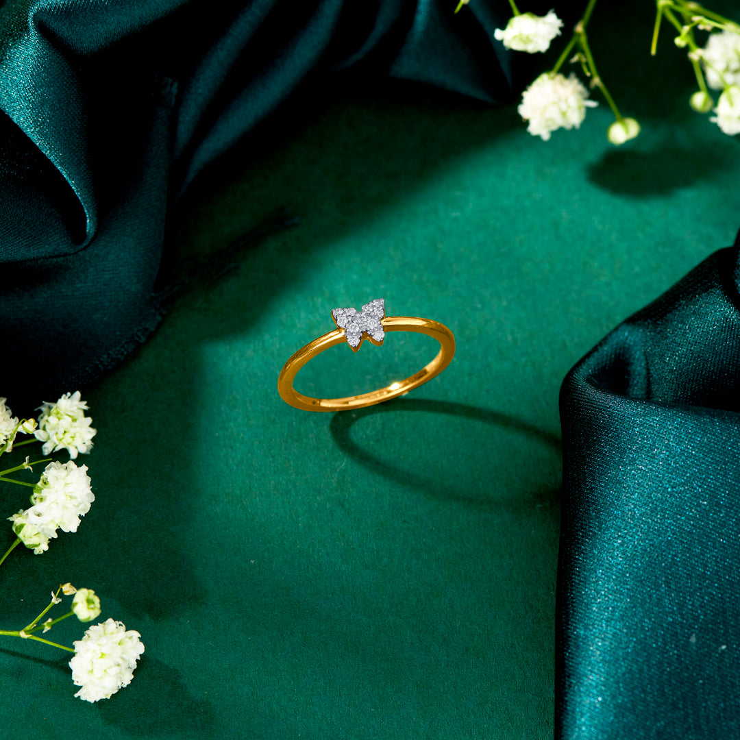 Butterfly Gold & Diamond Ring For Women