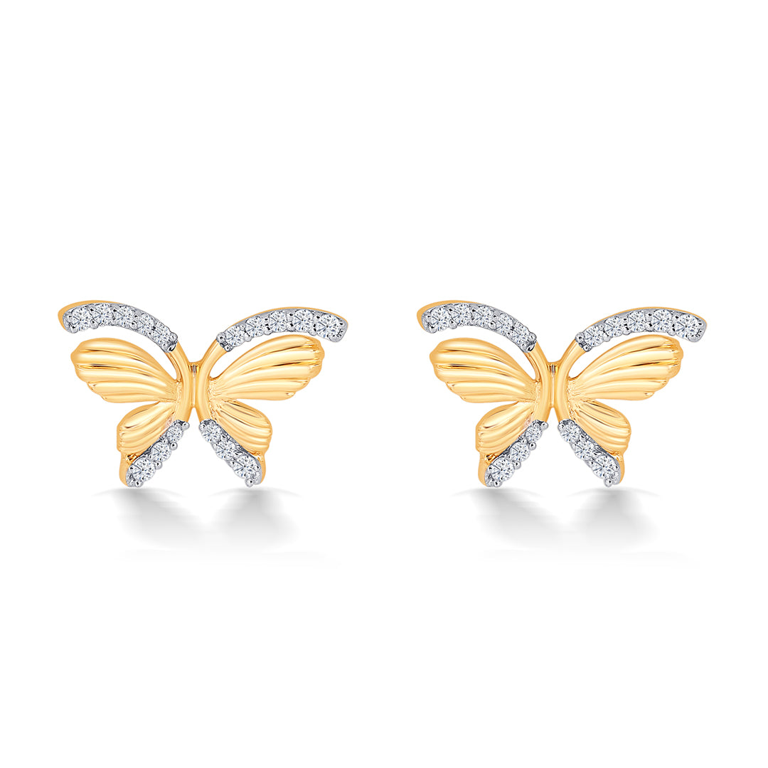 Butterfly Yellow Gold & Diamond Stud Earring For Women