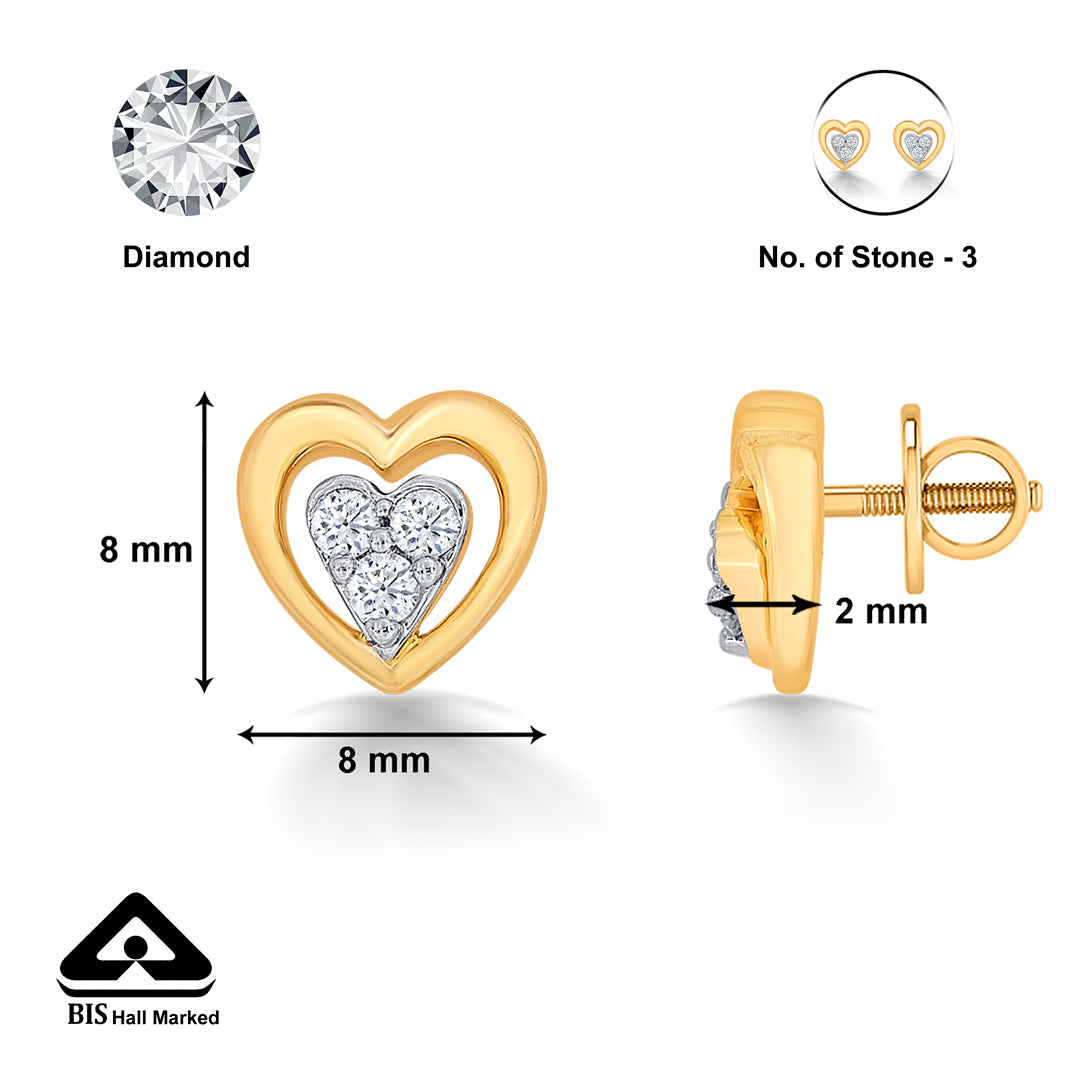 delicate yellow gold & diamond stud earring for women