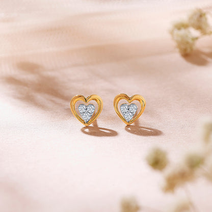 Delicate Yellow Gold & Diamond Stud Earring For Women