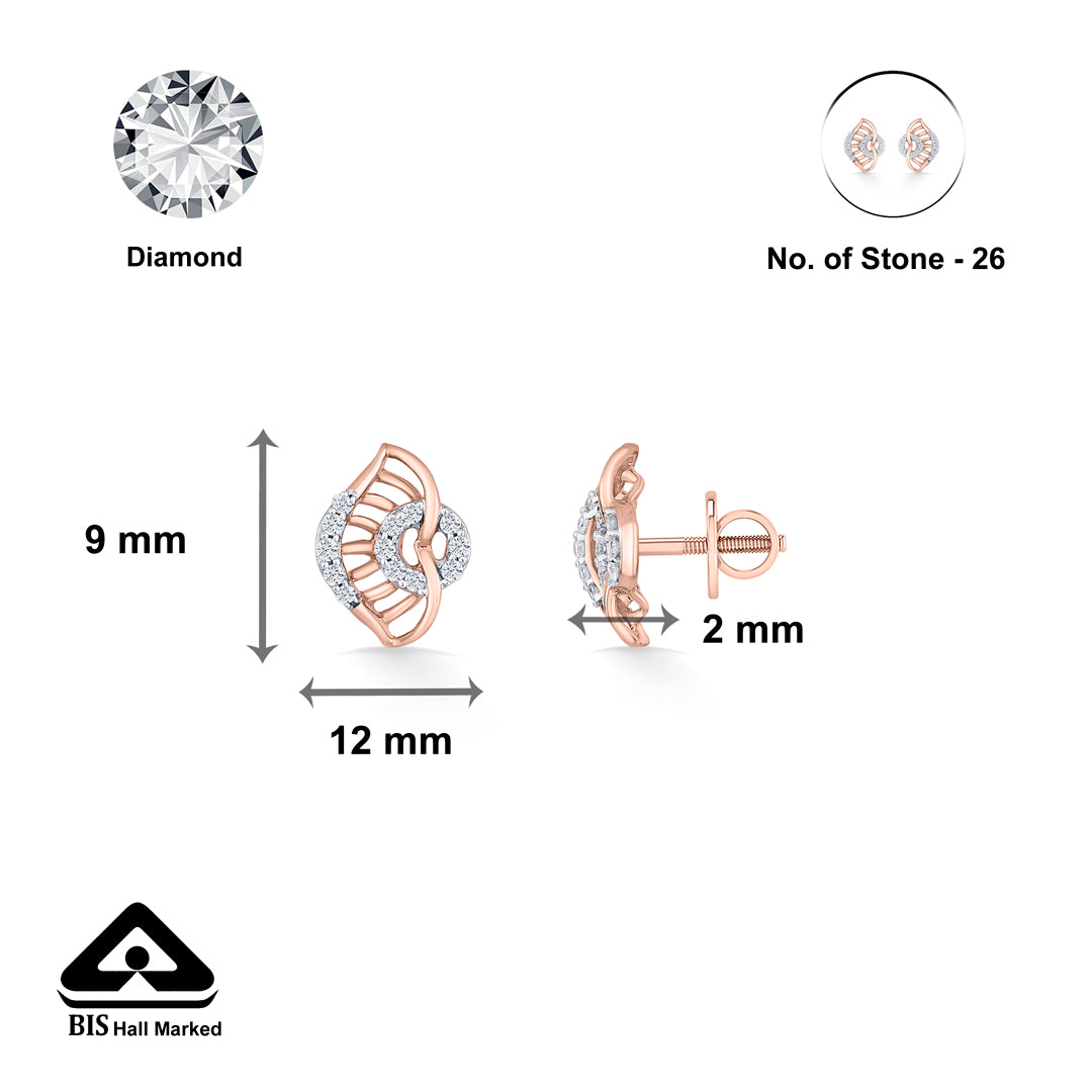 gleaming vortex rose gold stud diamond earring for woman