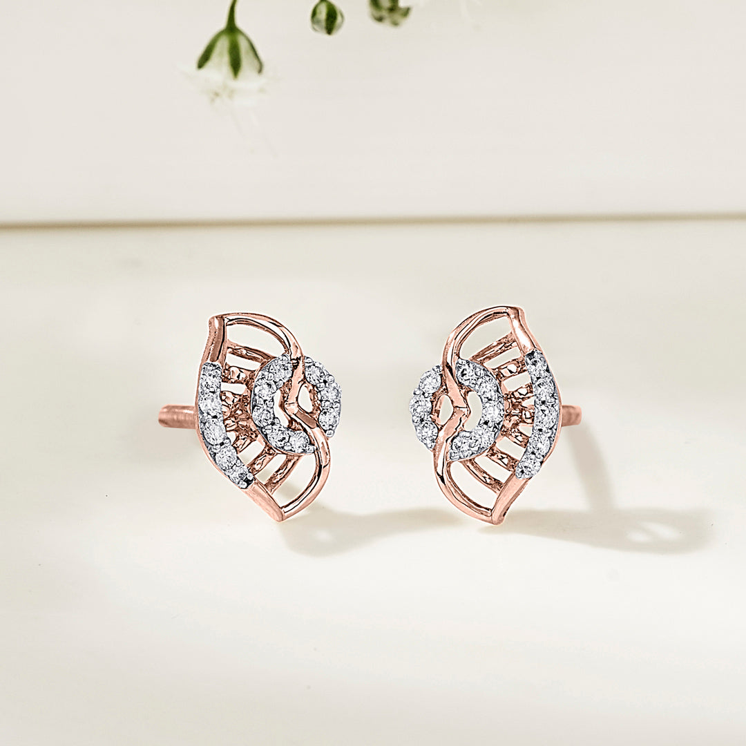 Gleaming Vortex Rose Gold Stud Diamond Earring For Women