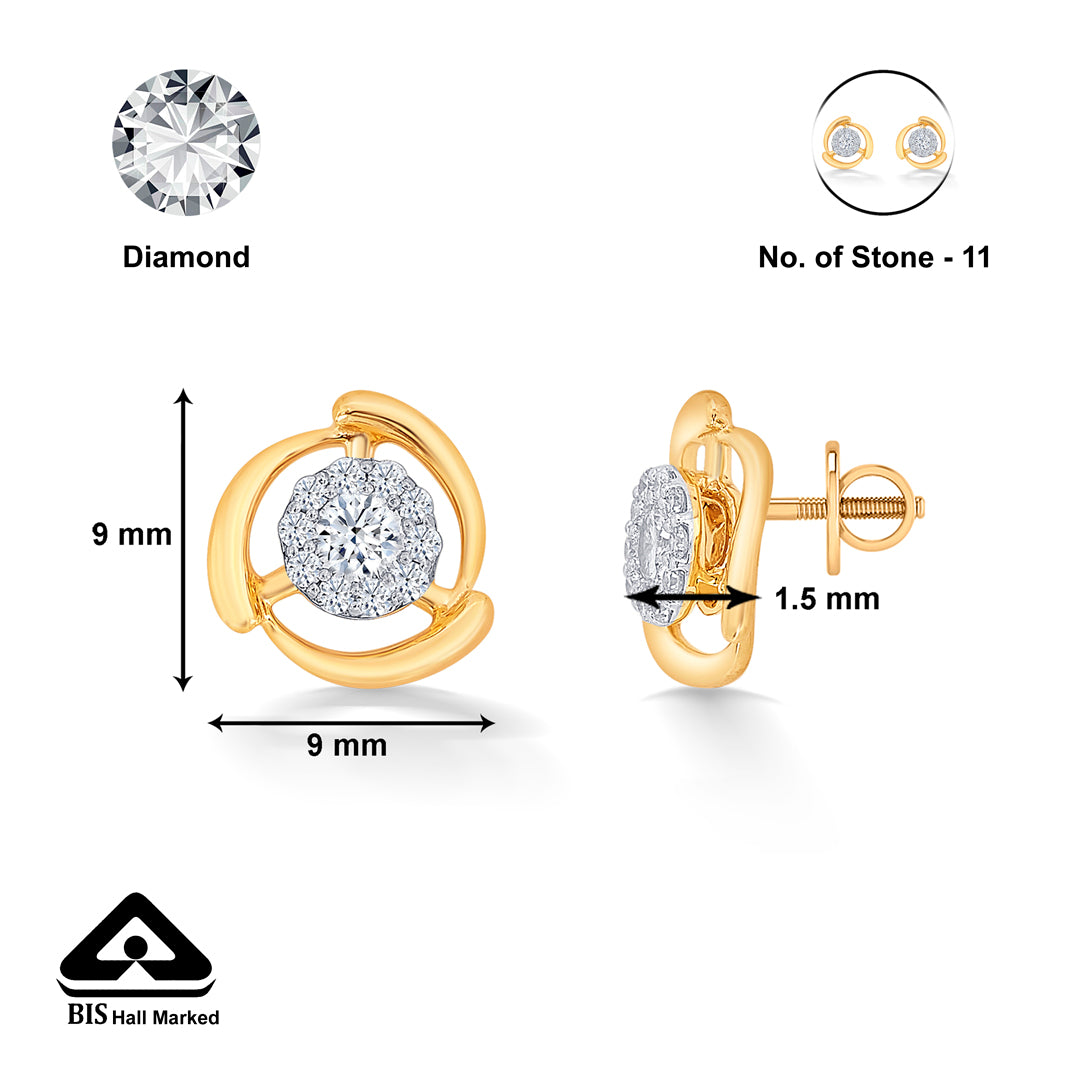 standout yellow gold & diamond stud earring for women