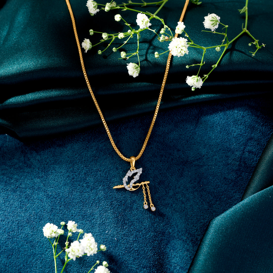 Vrindavan Melody Classic Gold and Diamond Pendant for Women