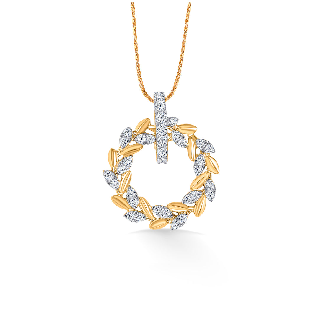 Leafy Orbit Classic Gold and Diamond Pendant for Women