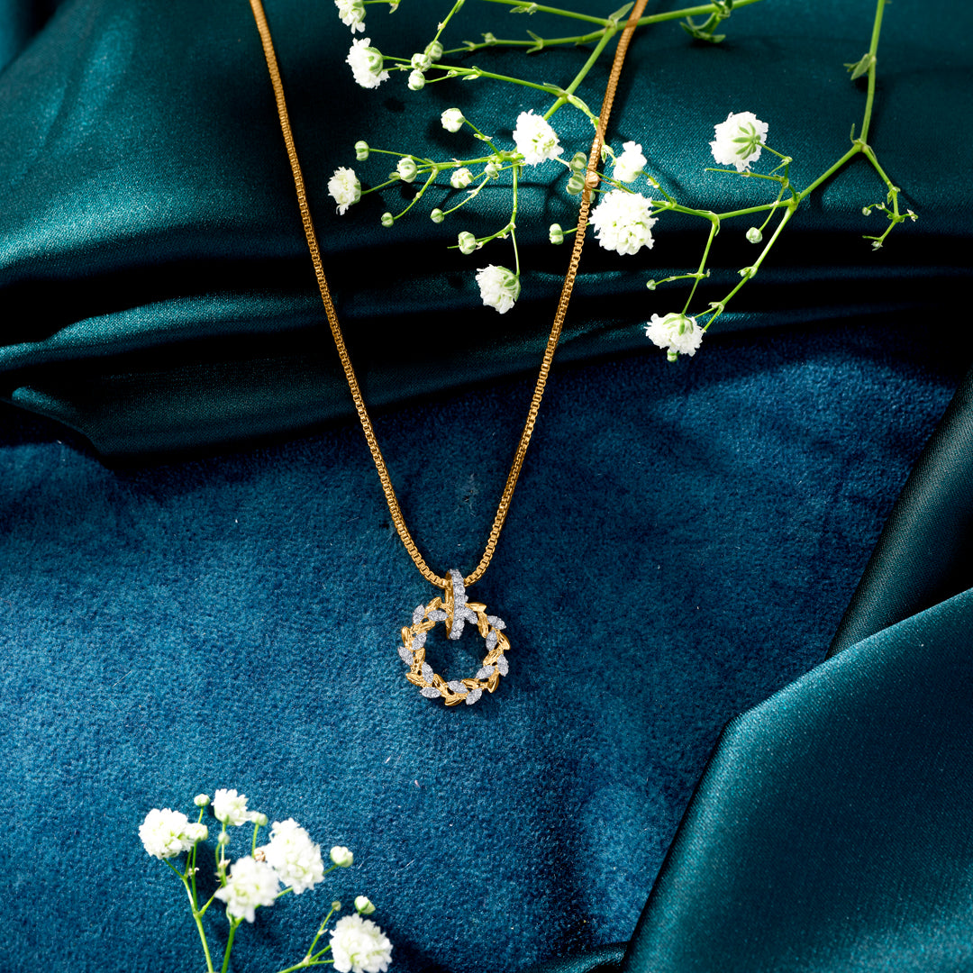 Leafy Orbit Classic Gold and Diamond Pendant for Women