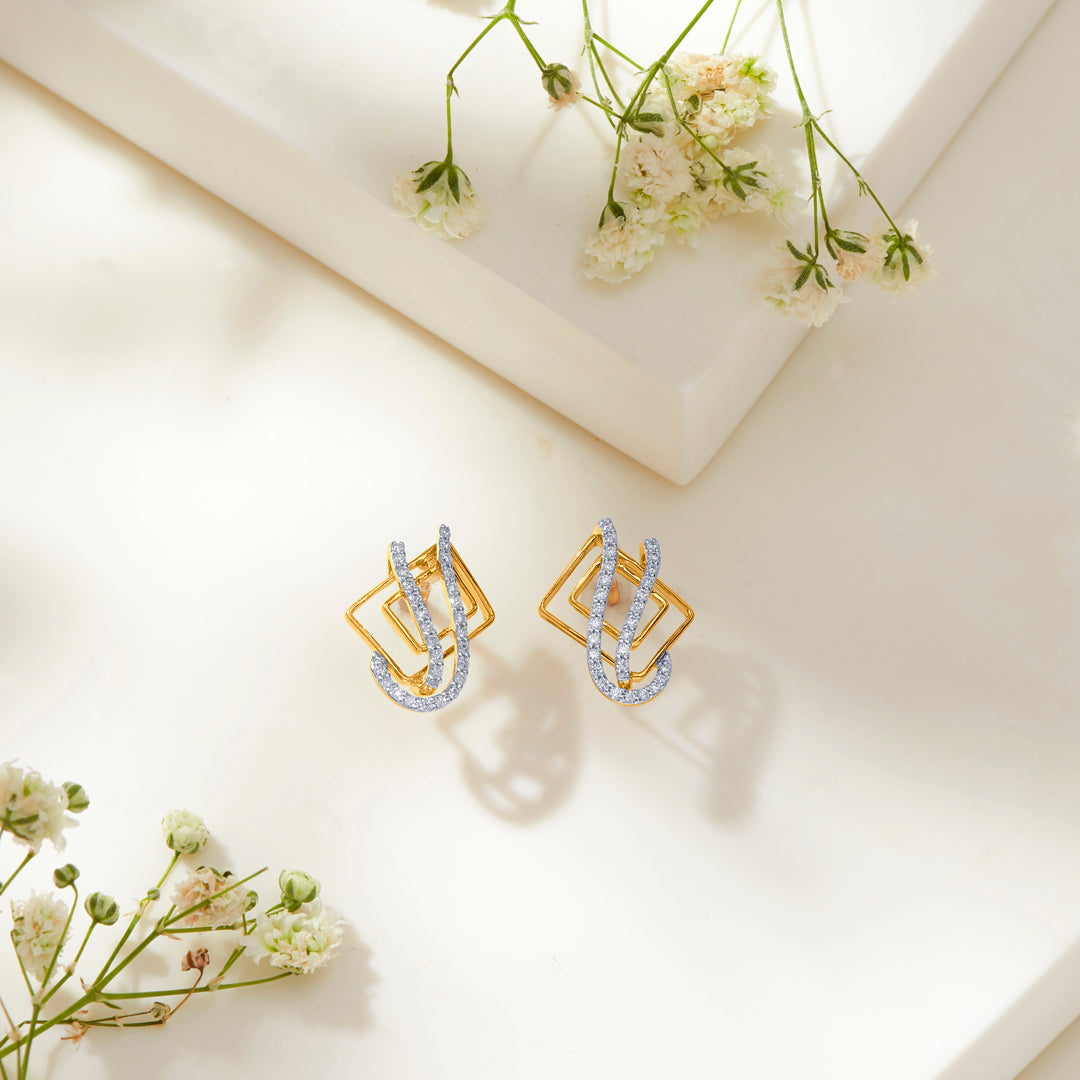 Modern Twist Gold & Diamond Earring For Women