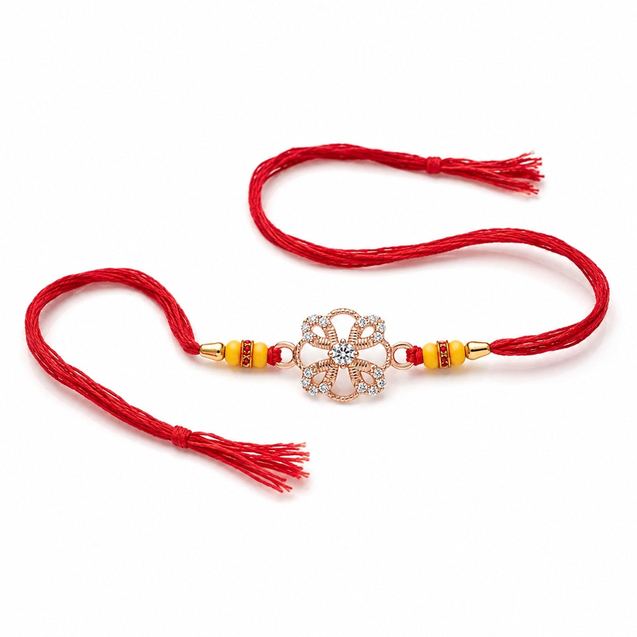 Floral Symphony Rose Gold Coated Silver Rakhi