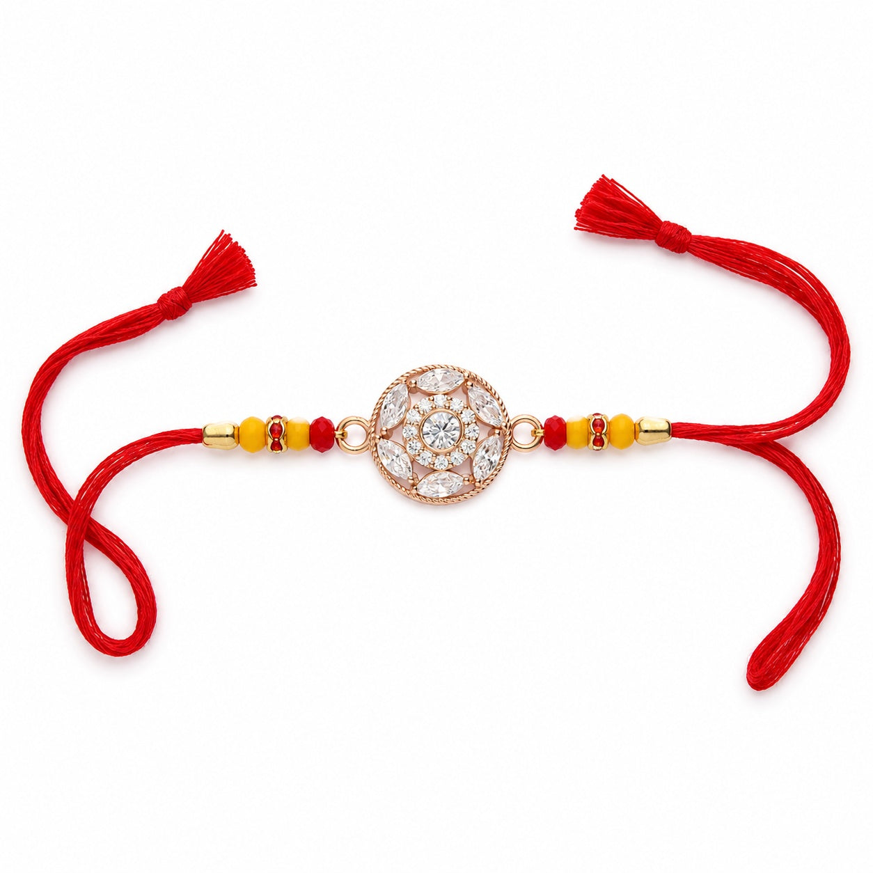 Dazzling Circle Rose Gold Coated Silver Rakhi