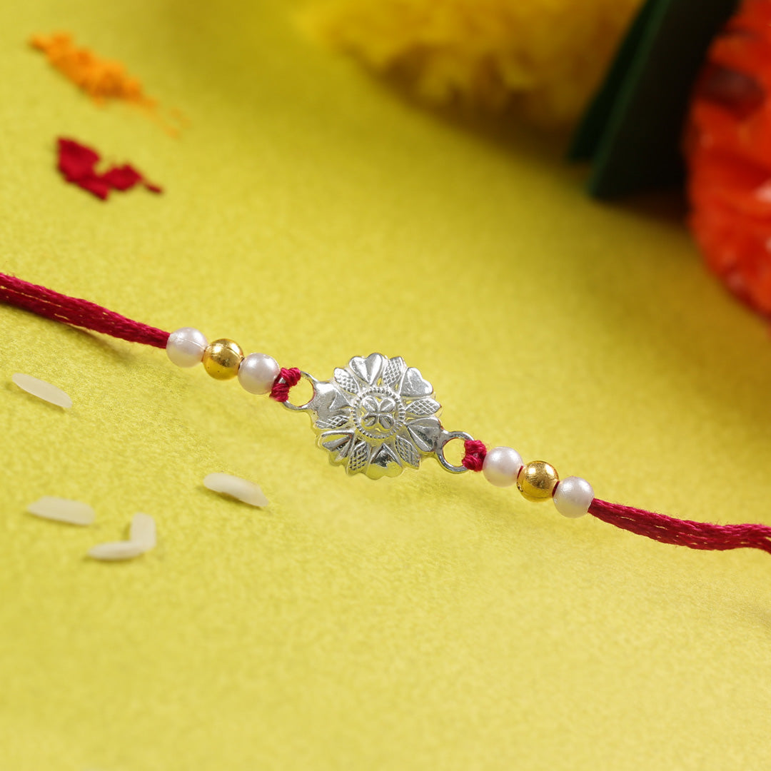 925 Silver Rakhi for Brother, Traditional Red Thread Rakhi